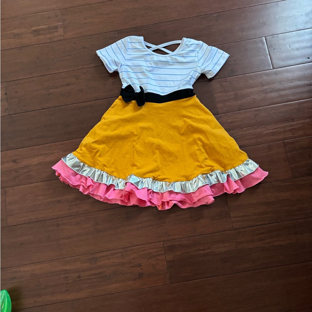 Pencil/paper dress Striped Top with Yellow and Pink Ruffle Skirt 5/6
